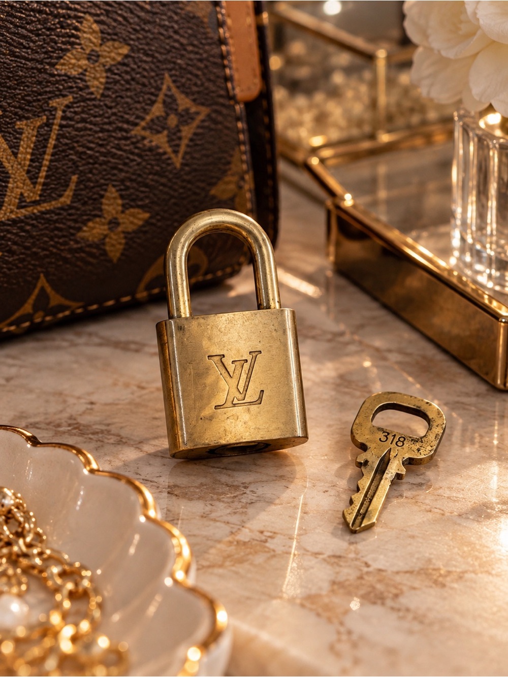 Louis Vuitton LV Gold-Tone Padlock & Matching Key #318 – Pre-Owned